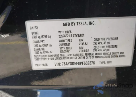 2023 Tesla Model Y Performance Dual Motor All-Wheel Drive z USA, uszkodzony, nr VIN 7SAYGDEF8PF662376